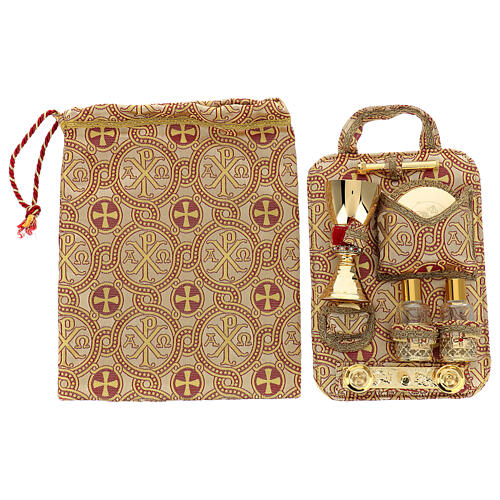 Travel communion set gold brocade pouch 30x35x10 cm 1