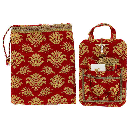 Travel mass kit bag with red brocade cord 30x35x10 cm 2