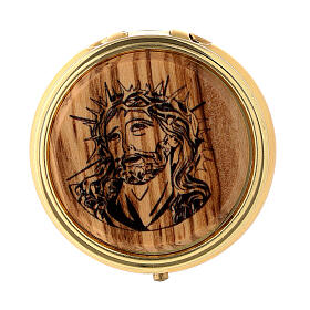Pyx for consecrated hosts of 2 in diameter, Ecce Homo on olivewood plate