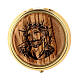 Pyx for consecrated hosts of 2 in diameter, Ecce Homo on olivewood plate s1