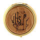 Pyx for consecrated hosts of 2 in diameter, candle on olivewood plate s1