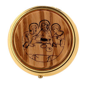 Pyx for consecrated hosts of 2 in diameter, Last Supper on olivewood plate