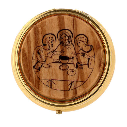 Pyx for consecrated hosts of 2 in diameter, Last Supper on olivewood plate 1