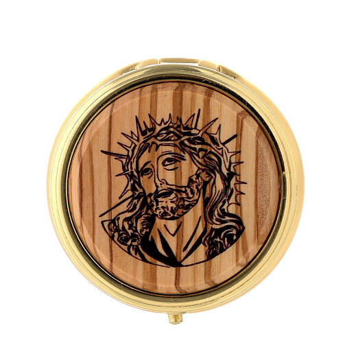 Pyx for hosts of 2.2 in diameter, Ecce Homo, olivewood plate 1