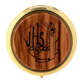Pyx for hosts of 2.2 in diameter, candle, olivewood plate