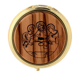 Pyx for hosts of 2.2 in diameter, Last Supper, olivewood plate