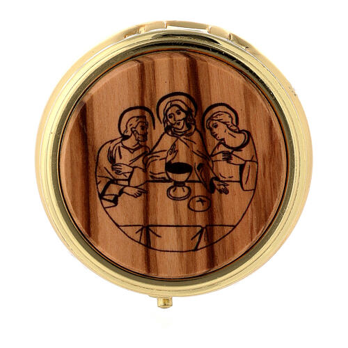Pyx for hosts of 2.2 in diameter, Last Supper, olivewood plate 1