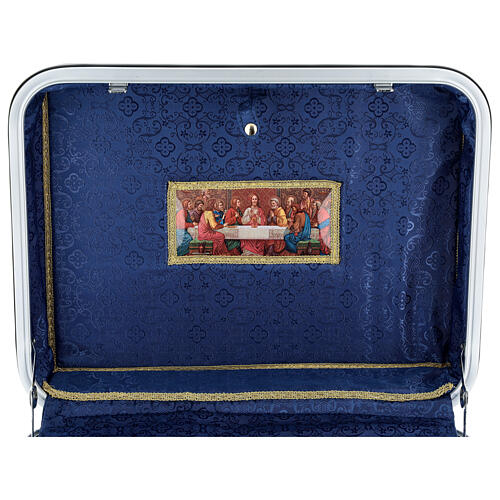 Suitcase for mass celebration 35x45x15cm Last Supper blue satin 10