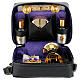 Leather celebration bag with purple damask satin lining, 6x8x4 in s4