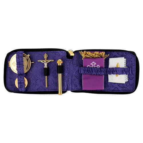 Astuccio portaviatico raso viola vera pelle nera 16x10 cm 1