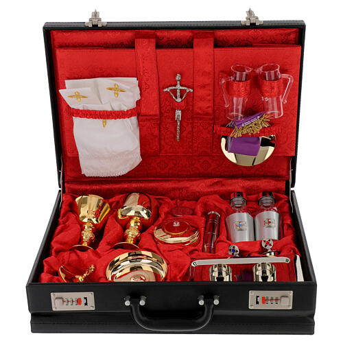 Deluxe 24 hour travel mass kit suitcase in red satin faux leather 1