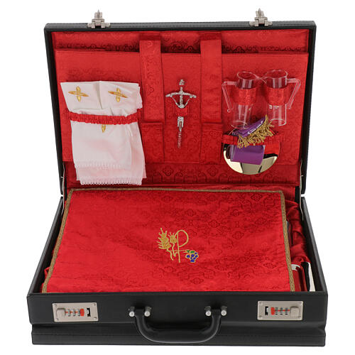 Deluxe 24 hour travel mass kit suitcase in red satin faux leather 4