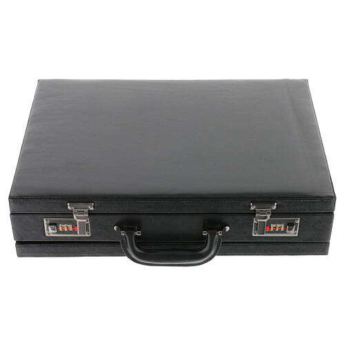 Black eco-leather briefcase with red satin lining and lamb embroidery 7