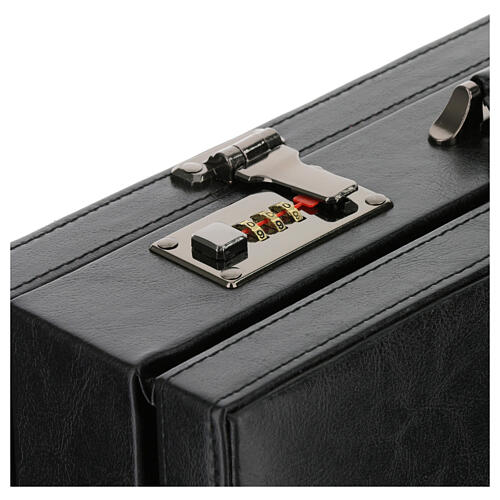 Black eco-leather briefcase with red satin lining and lamb embroidery 16