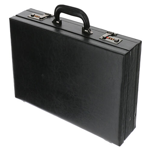 Black eco-leather briefcase with red satin lining and lamb embroidery 17