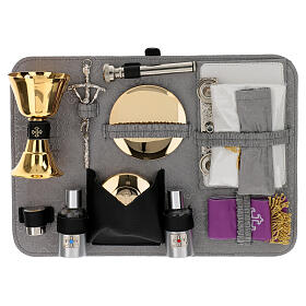 Grey satin panel with complete Mass set for suitcase, 14x10 in