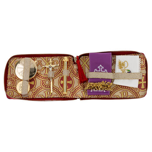 Viaticum sick call kit with Alpha Omega brocade calfskin case, 8x12x2 cm 1