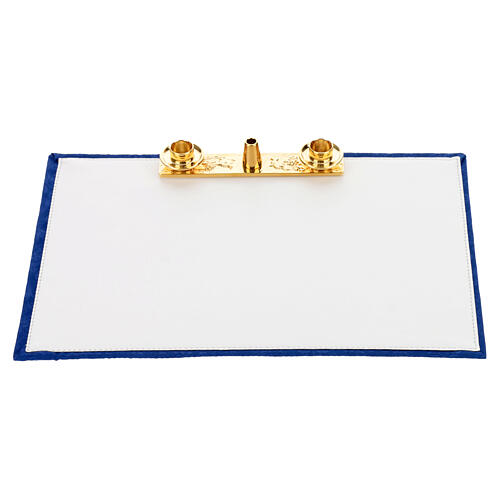 Blue leather celebration bag with golden brass kit, 10x12x4 in 8