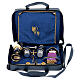 Blue leather celebration bag with golden brass kit, 10x12x4 in s1