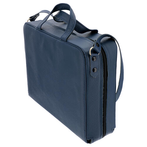 Borsa celebrazione pelle blu interno kit ottone dorato 25x30x10 cm 7