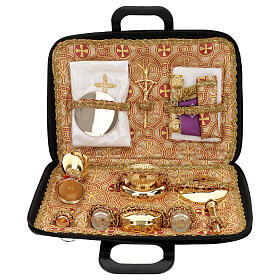 Black eco-leather briefcase with golden brocade, Alpha and Omega