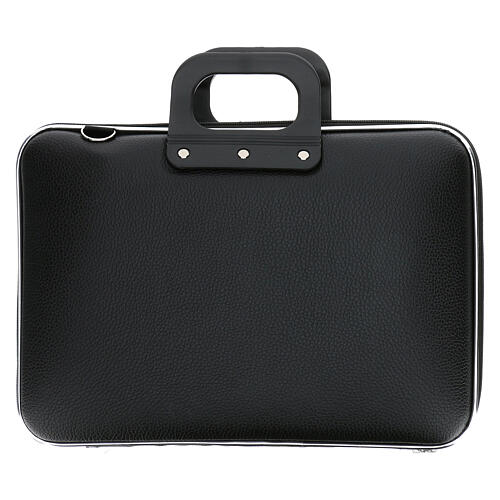 Black eco-leather briefcase with golden brocade, Alpha and Omega 4