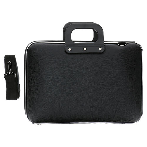 Black eco-leather briefcase with golden brocade, Alpha and Omega 14