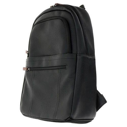 Mass travel kit black faux leather backpack with yellow interior, 40x30 cm 4