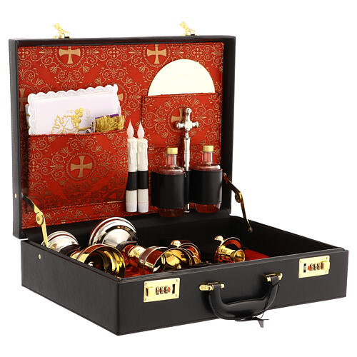Valigia set da messa vera pelle interno raso rosso 7