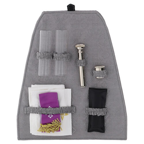 Celebration panel for backpack in damask grey satin, 14x12 in 2