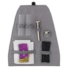 Panneau pour sac à dos valise chapelle en satin gris damassé 35x30 cm