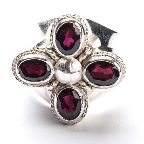 Bishop Ring in silver 925 with four garnet stones 2