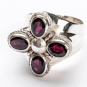 Bishop Ring in silver 925 with four garnet stones s4