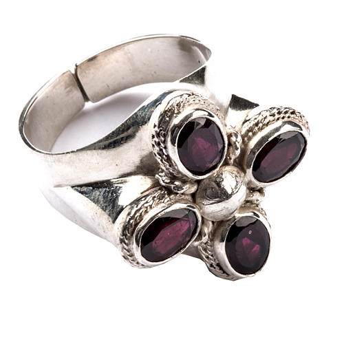 Bishop Ring in silver 925 with four garnet stones 1