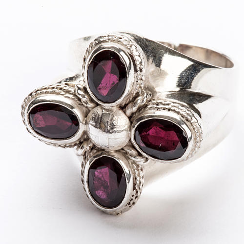 Bishop Ring in silver 925 with four garnet stones 4