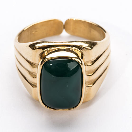 Bishop Ring in gold plated silver 800 with green agate stone 2