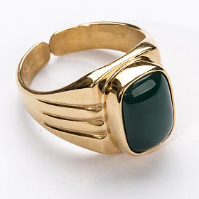 Bishop Ring in gold plated silver 800 with green agate stone