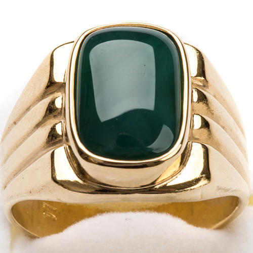 Bishop Ring in gold plated silver 800 with green agate stone 4