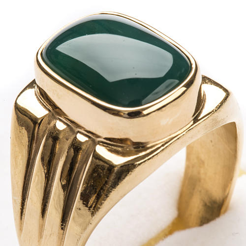 Bishop Ring in gold plated silver 800 with green agate stone 5