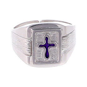 Anel episcopal prata 925 com cruz esmaltada