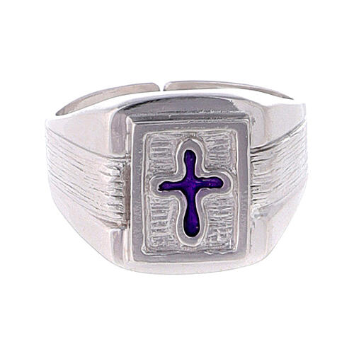 Anel episcopal prata 925 com cruz esmaltada 2