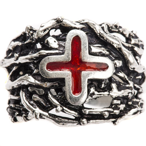 Anillo obispal de plata 925, con cruz de esmalte rojo 5