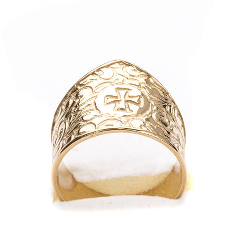 Bishop Ring in gold plated silver 925, cross decoration 5