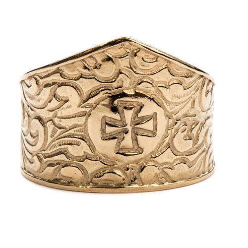 Bishop Ring in gold plated silver 925, cross decoration 3