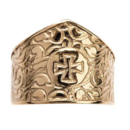 Bishop Ring in gold plated silver 925, cross decoration 6