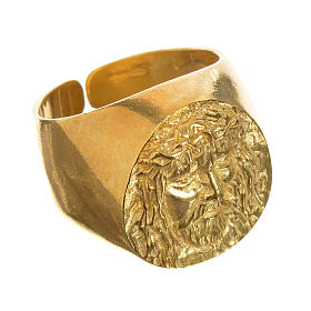 Bishop Ring in gold plated silver 925, Christ's face s1