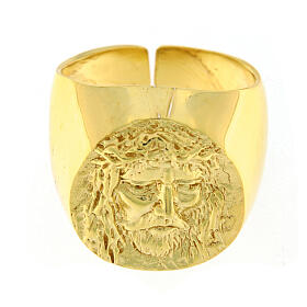 Bishop Ring in gold plated silver 925, Christ's face