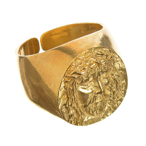 Anel para bispo prata 925 dourada Rosto de Cristo 1