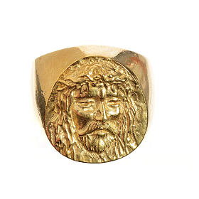 Bishop Ring in gold plated silver 925, Christ's face