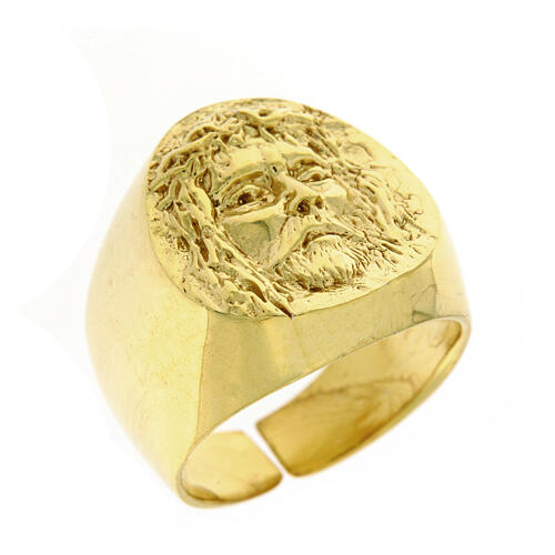 Bishop Ring in gold plated silver 925, Christ's face | online sales on  HOLYART.com